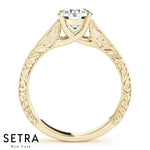 Lab Grown Diamond Vintage Solitaire Set Of Engagement 14kt Gold Rings