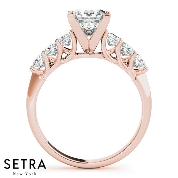 Side Princess Cut Diamond Engagement Ring 14K Gold