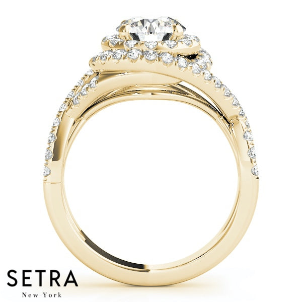 Double Row Halo Engagement 14kt Gold Ring