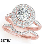 Double Halo Semi-Mount For Round Cut Diamond Micro-Pave Engagement 14kt Gold Ring