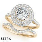 Double Halo Semi-Mount For Round Cut Diamond Micro-Pave Engagement 14kt Gold Ring
