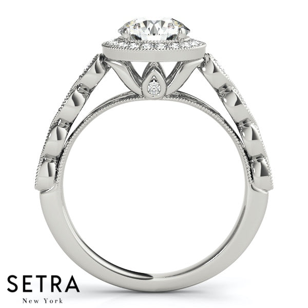 Lab Grown Diamonds Petra Milgrain Cathedral Halo Engagement Ring 14kt Gold