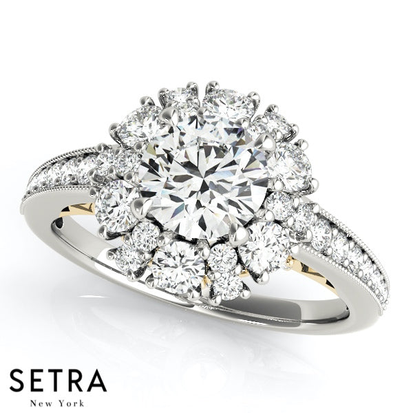 Lab Grown Diamonds Vintage Halo Set Of Engagement 14kt Gold Rings