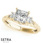 Set Of Princess Cut Side Diamond Engagement Ring 14kt Gold