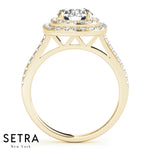 Set Of Engagement Rings 14kt Gold For Round Cut Diamond