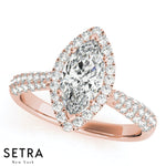 Lab Grown Diamond Marquise Cut Micro-Pave Setting Engagement 14kt Gold Rings