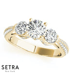 Lab Grown Diamonds 3 Stone Micro-Pave Setting Engagement 14kt Gold Ring