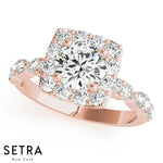 Lab Grown Diamonds Vintage Halo Set Of Engagement 14kt Gold Rings