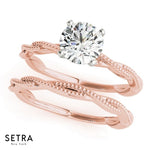 Solitaire Twisted Fine Rose Gold Engagement Ring Ring 14kt