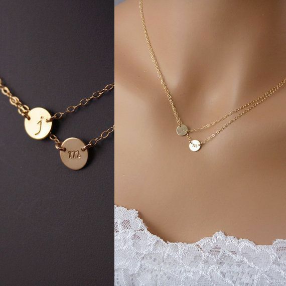 Double Disc Circle Couture Initial 14 Gold Necklace