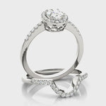 Set Of Engagement Rings 14kt Gold For Oval Cut Diamond