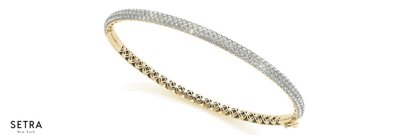 Micro Pave Set Italian Fashion Bangle Diamond 14kt Gold Bracelets