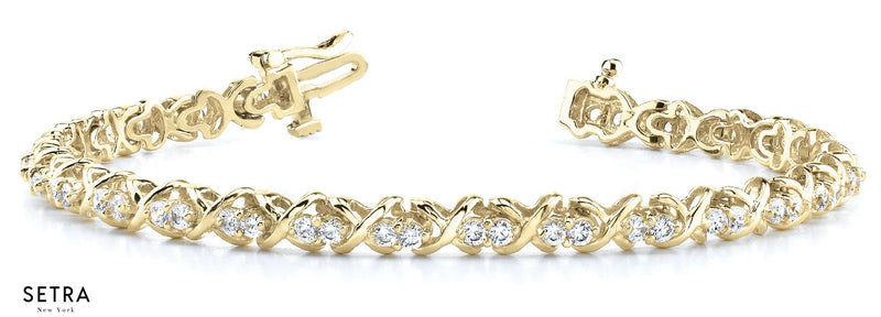 Diamonds Women's ''XO'' style Solid Tennis Bracelet 14k Gold