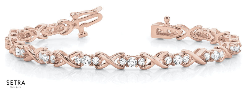 Diamonds ''XO'' style Solid Tennis Bracelet 14k Gold