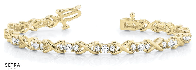 Diamonds ''XO'' style Solid Tennis Bracelet 14k Gold