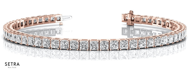 Lab Grown Diamond Princess Cut Unisex Solid Tennis Bracelet 14k Gold