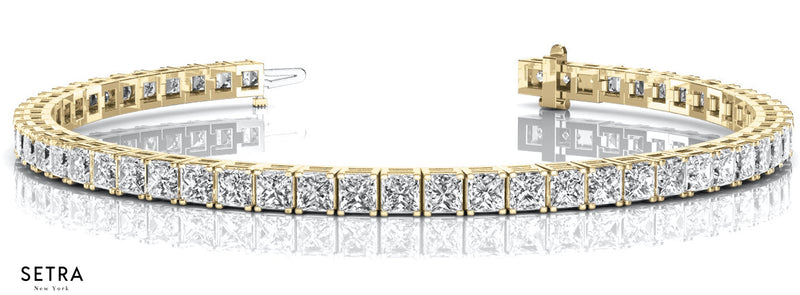 Princess Cut Diamonds Women's / men's Solid Tennis Bracelet In 14k Gold