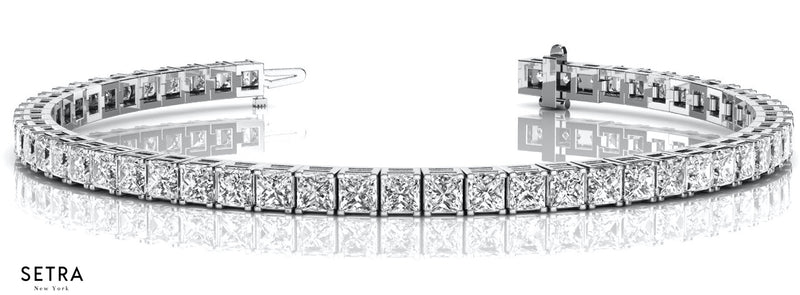Princess Cut Diamonds Women's / men's Solid Tennis Bracelet In 14k Gold
