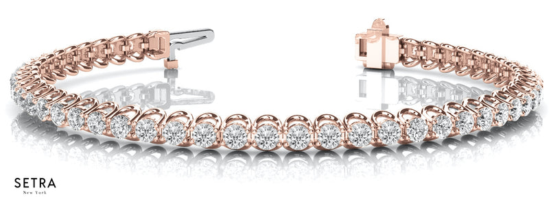 Round Cut Diamonds Bridal Solid Tennis Bracelet In 14k Gold