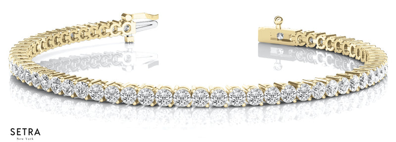 Round Cut Diamonds Bridal Solid Tennis Bracelet In 14k Gold