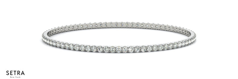 Lab Grown Diamond Round Bridal Solid Bangle Bracelet 14k Gold