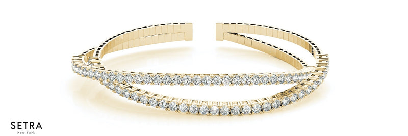 Lab Grown Diamond Tow Row Twist Tennis Bracelet 14kt Gold