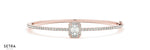 Emerald Cut Center Halo Diamond Bangle Bracelets 14kt Gold