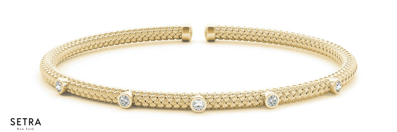 Basket Bangle Diamond Bracelets 14kt Gold
