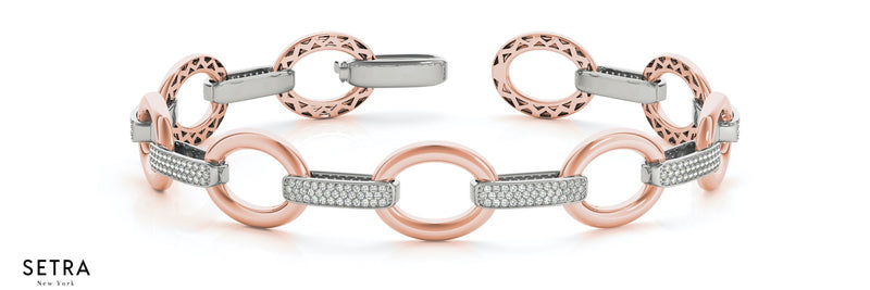 Solid Women's & Men's Fancy Diamonds Bracelet 14kt Fine Rose Gold