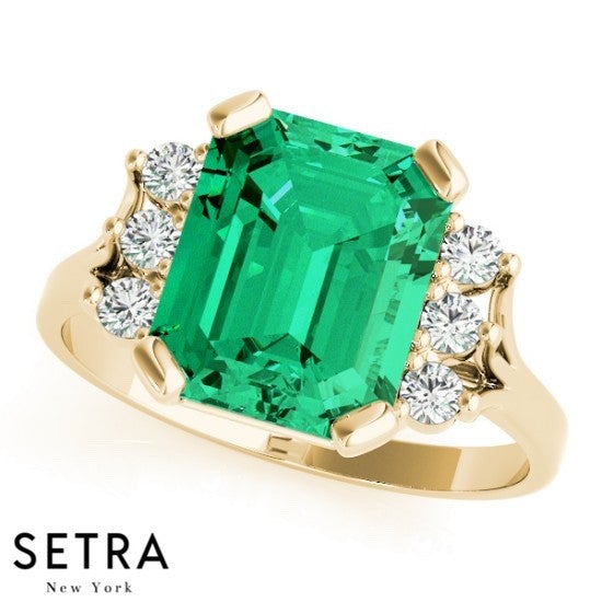 Lab Grown Diamonds Radian Cut Emerald Ring 14kt Gold