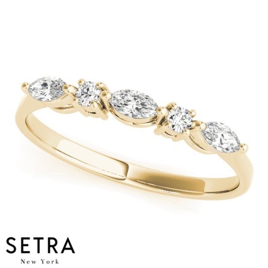 Lab Grown Diamonds Marquise & Round Cut Band 14kt Gold