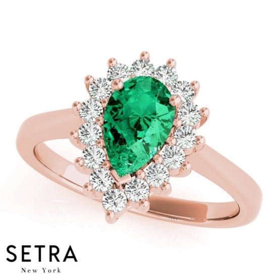 Lab Grown Diamonds Pear Cut Emerald Ring 14kt Gold