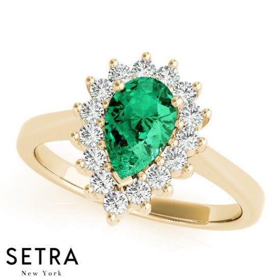 Lab Grown Diamonds Pear Cut Emerald Ring 14kt Gold