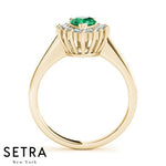 Royalty Halo14kt Pear Shape Emerald Gem & Diamond 14kt Gold
