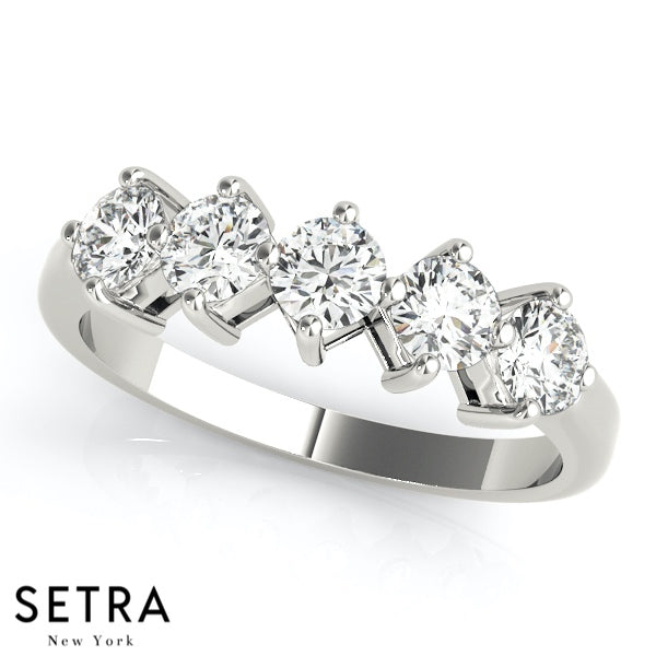 Sherd Prong Setting 5 Stone Diamond 14kt Gold Wedding Ring