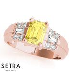 Radiant Cut Yellow Sapphire & Diamonds 14kt Rose Gold Ring