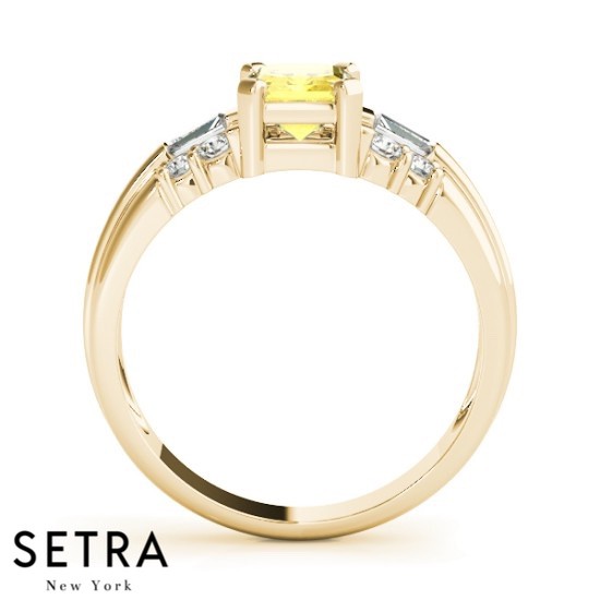 Radiant Cut Yellow Sapphire & Diamonds 14kt Rose Gold Ring