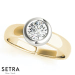 Round Cut solitaire Diamond engagement Solid 14kt Gold