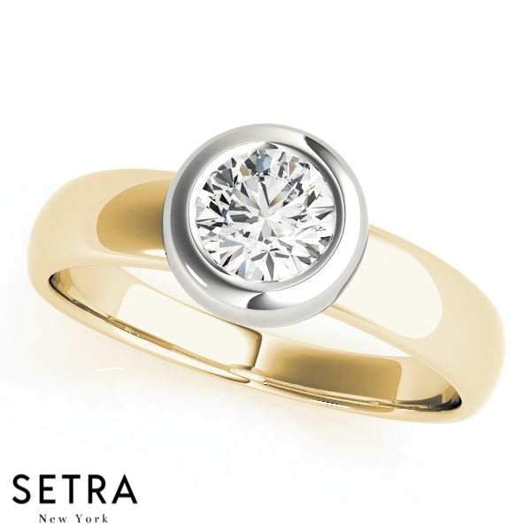 Lab Grown Diamond  Solid Bezel Setting Solitaire Engagement 14k Gold