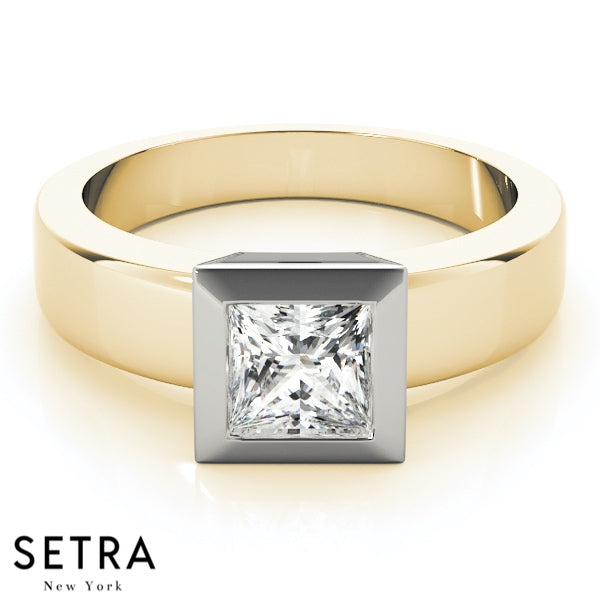 Lab Grown Diamond Solitaire Princes Cut 14kt Gold Engagement Ring