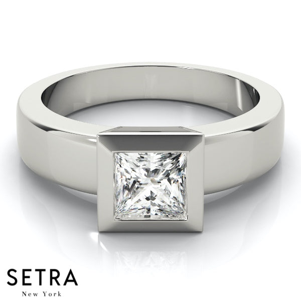 Princess Cut Solitaire Diamond Engagement Ring 14K Gold