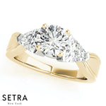 Sides Fancy Triangle Cut Diamonds Engagement Ring 14kt Gold
