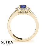 Princess Diana Halo Sapphire & Diamond 14kt Gold Ring