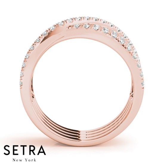 Twisted 14k Fine Rose Gold Diamond Prong Setting Ring