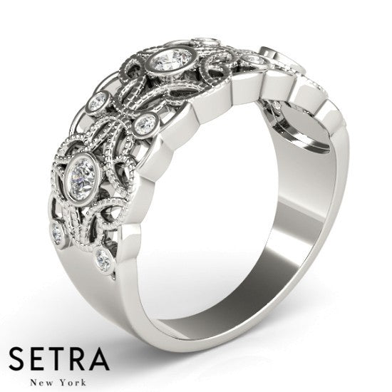 Art Deco Flower Style 14k Fine Rose Gold Diamond Ring