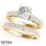 Set of Princess Cut Diamond Engagement Ring 14kt Gold
