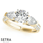 Pear Cut Side Diamond Engagement Ring 14kt Gold