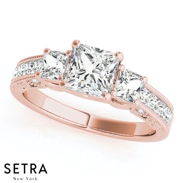 Side Princess Cut Diamond Engagement Rings 14kt Gold