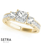 Side Princess Cut Diamond Engagement Rings 14kt Gold