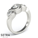 3 Stone Round Cut Diamond Elegant 14kt Fine Gold Engagement Ring